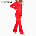 OEM design fashion casual red long sleeve two piece set women suit